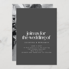 エレガントブラックミニマモダンリスト結婚写真 招待状