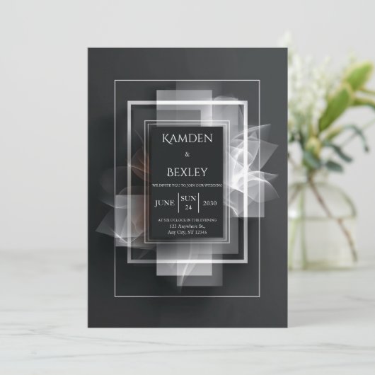 エレガントブラックミニマル結婚リストジオメトリック 招待状 (スタンド正面)