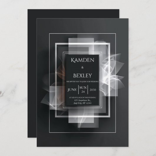 エレガントブラックミニマル結婚リストジオメトリック 招待状 (正面/裏面)