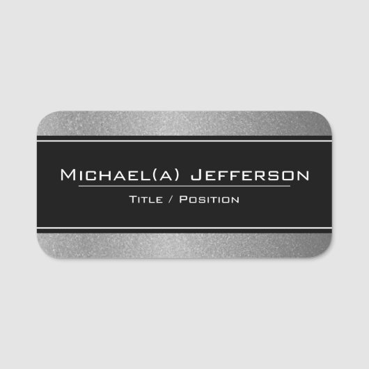 エレガントブラックモダンオンラグジュアリーシルバーグリッターシック 名札 (正面)