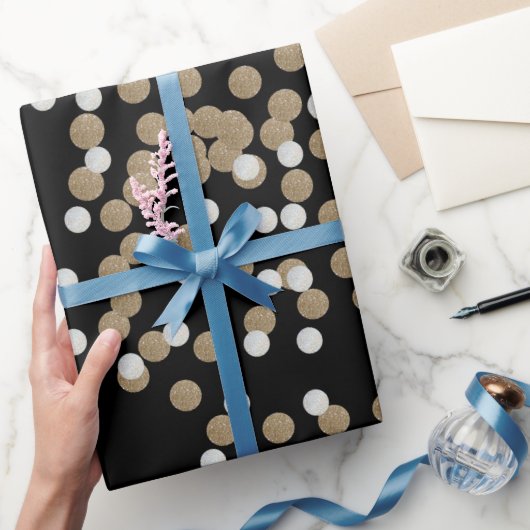 エレガントブラックモダン金ゴールド紙吹雪ホリデーパーティー ラッピングペーパー (ギフト)