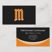 エレガントブラックモノグラム3dエフェクトのオレンジ色のシェイプ 名刺 (正面/裏面)