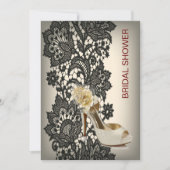 エレガントブラックレースベージュヴィンテージブライダルシャワー 招待状 (正面)