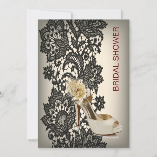 エレガントブラックレースベージュヴィンテージブライダルシャワー 招待状 (正面)
