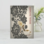 エレガントブラックレースベージュヴィンテージブライダルシャワー 招待状 (スタンド正面)
