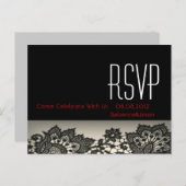 エレガントブラックレースベージュヴィンテージ結婚式RSVP インビテーションポストカード (正面/裏面)