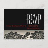 エレガントブラックレースベージュヴィンテージ結婚式RSVP インビテーションポストカード (正面)