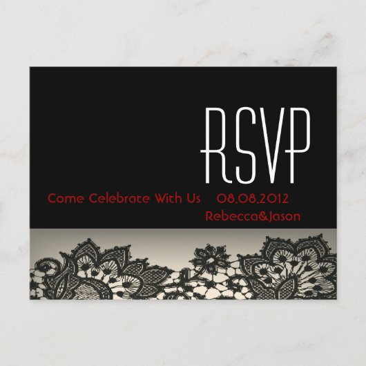 エレガントブラックレースベージュヴィンテージ結婚式RSVP インビテーションポストカード (正面)