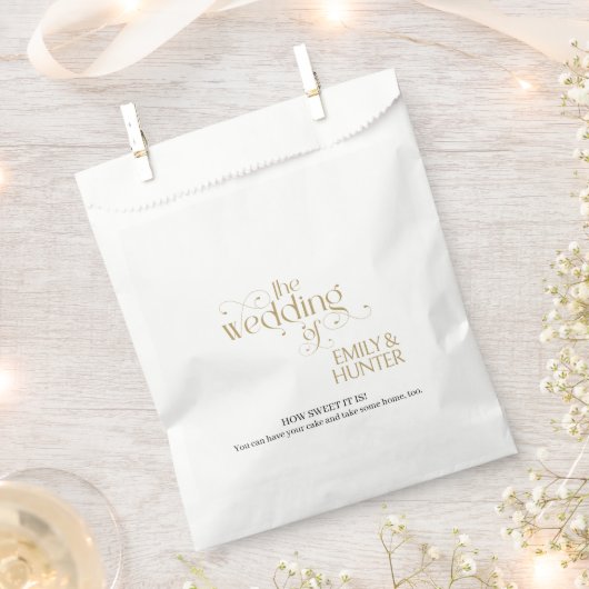 エレガントブラック金ゴールド華美結婚タイポグラフィケーキ フェイバーバッグ (クリップ留めされた状態)