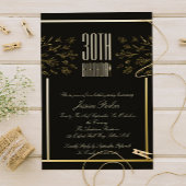 エレガントブラック&ゴールデンフローラミニマル招待状 箔招待状