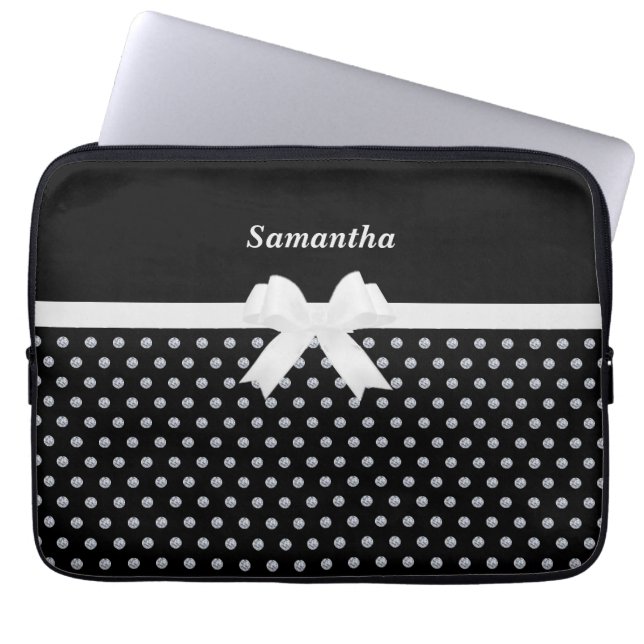 エレガントブラック&シルバーグレーダイヤモンド ラップトップスリーブ (正面)