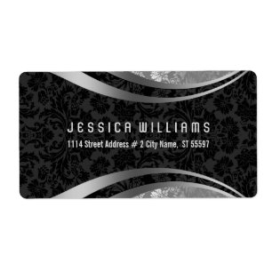 エレガントブラック&シルバーグレーヴィンテージフローラダマスク ラベル
