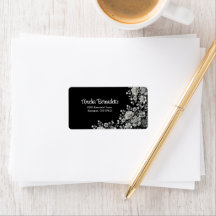 エレガントブラック&シルバーフローラ差出人住所ラベル