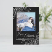 エレガントブラック&シルバー感謝していラ結婚ズ サンキューカード (スタンド正面)