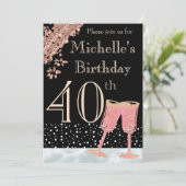 エレガントブラック&バラ金ゴールド40th Birthdayパーティー 招待状 (スタンド正面)