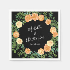 エレガントブラック&ピーチバラ結婚ズ スタンダードカクテルナプキン