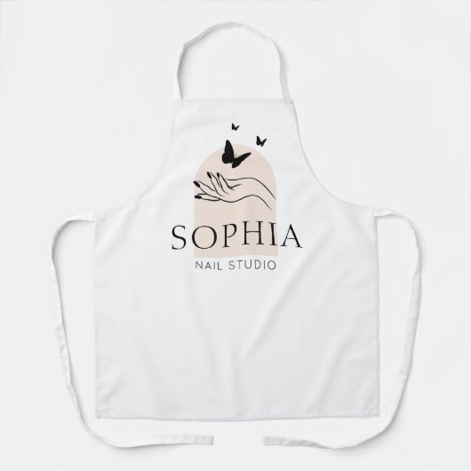 エレガントブラック&ベージュネイルサロンマニキュア エプロン (正面)