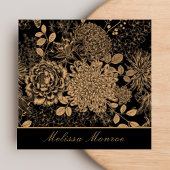 エレガントブラック&ベージュワイルドフラワーズプロフェッショナル スクエア名刺