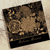 エレガントブラック&ベージュワイルドフラワーズプロフェッショナル スクエア名刺