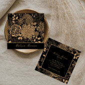 エレガントブラック&ベージュワイルドフラワーズプロフェッショナル スクエア名刺