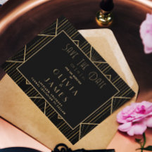 エレガントブラック&金ゴールドアールデコ素晴らしギャツビー結婚ズ