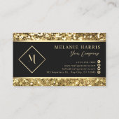 エレガントブラック&金ゴールドグリッターモダン名刺 名刺 (裏面)