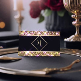 エレガントブラック&金ゴールドグリッターモダン名刺 名刺