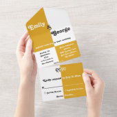 エレガントブラック&金ゴールドシックモダンシンプル結婚ズ オールインワン招待状 (貼ってはがせる)