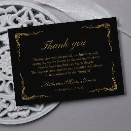 エレガントブラック&金ゴールドシンプル悔やみや弔慰葬儀 サンキューカード