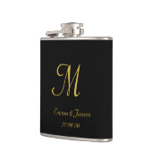 エレガントブラック&金ゴールドスクリプトモノグラム名結婚の フラスク (左)