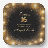 エレガントブラック&金ゴールドスパークル紙プレート ペーパープレート (正面)