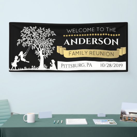 エレガントブラック&金ゴールドファパーソナライズされたミリ懇親会 横断幕 (トレードショー)