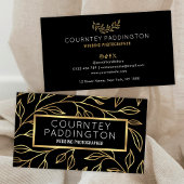 エレガントブラック&金ゴールドフローラモダンプロフェッショナル 名刺