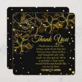 エレガントブラック&金ゴールドフローラ結婚の記念日 サンキューカード (正面/裏面)