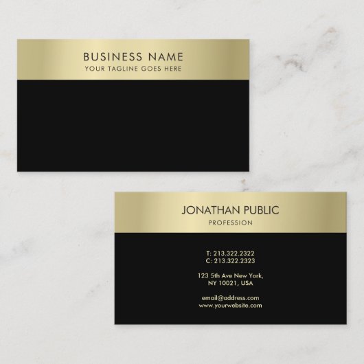 エレガントブラック&金ゴールドモダンシンプルテンプレートシック 名刺 (正面/裏面)
