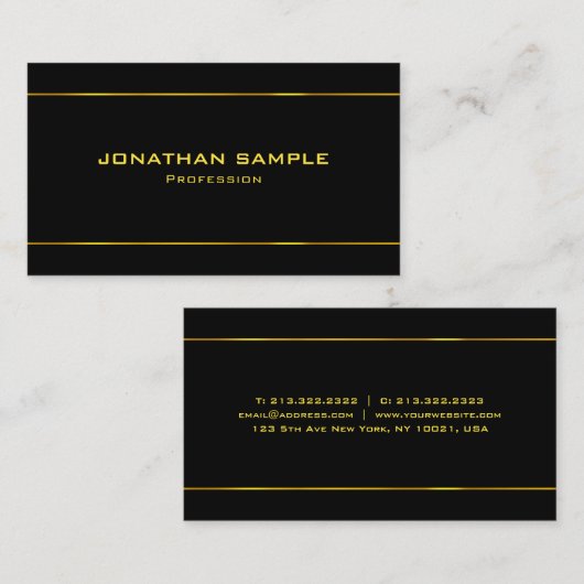 エレガントブラック&金ゴールドモダンプロフェッショナルテンプレート 名刺 (正面/裏面)