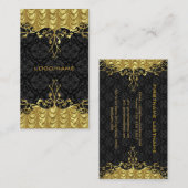 エレガントブラック&金ゴールドルックヴィンテージ金ゴールドレースフレーム 名刺 (正面/裏面)