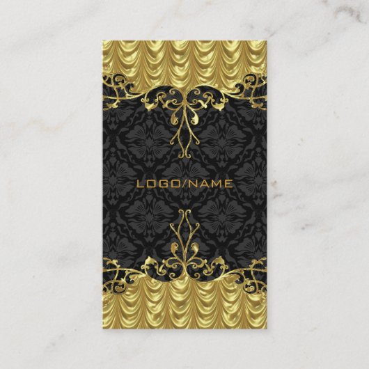エレガントブラック&金ゴールドルックヴィンテージ金ゴールドレースフレーム 名刺 (正面)