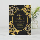 エレガントブラック&金ゴールドワイルドフラワーモダン結婚ズ 招待状 (スタンド正面)