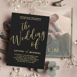 エレガントブラック&金ゴールド書道結婚の 招待状