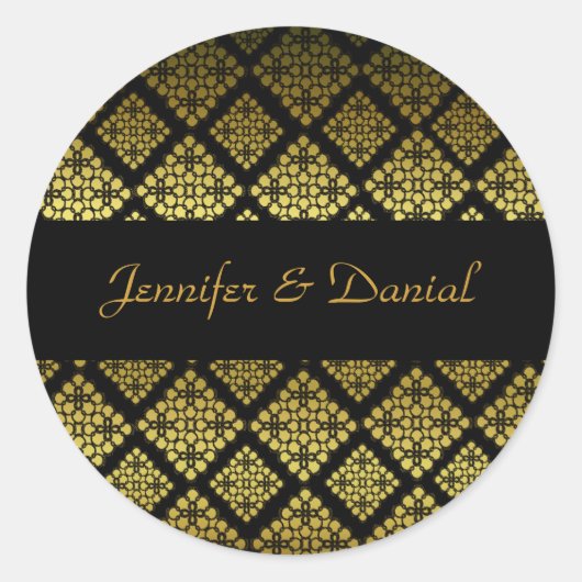 エレガントブラック&金ゴールド結婚の封筒用シール ラウンドシール (正面)