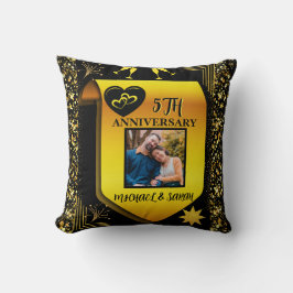 エレガントブラック&金ゴールド5結婚周年記念プレゼント クッション