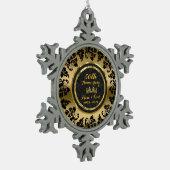 エレガントブラック&金ゴールド50結婚周年 スノーフレークピューターオーナメント (左)