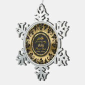 エレガントブラック&金ゴールド50結婚周年 スノーフレークピューターオーナメント (右)