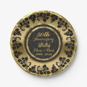 エレガントブラック&金ゴールド50結婚周年 ペーパープレート (正面)