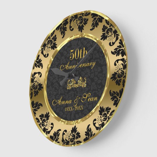 エレガントブラック&金ゴールド50結婚周年 ラージ壁時計 (傾斜)