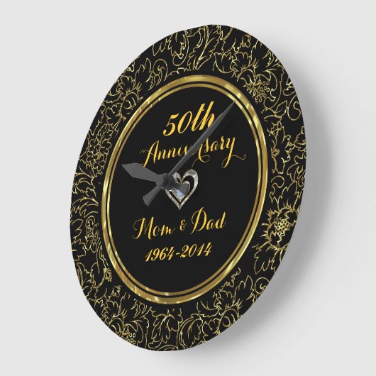 エレガントブラック&金ゴールド50結婚周年 ラージ壁時計 (傾斜)