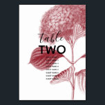 エレガントブルグンディ結婚アジサイのゲスト名 テーブルナンバー<br><div class="desc">このデザインはエレガントヴィンテージに包まれたアカアジサイの花を特徴とする。堅苦しい赤い文字イラストレーションに対する上品な黒いフローラコントラスト。色のこの組み合わせは、洗練された、トレンディーとシックなスタイルを作成する。エレガントな結婚式のテーブル番号のデザインモダンと素朴な要素。そのシンプルタイポグラフィの与えスタイル設定。一致する結婚式招待状や他の文房具も用意。各テーカスタマイズブルの番号と購入は、必要なテーブル番号の数に応じて個別に行う</div>