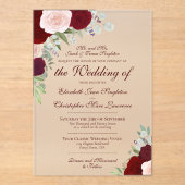 エレガントブルグンディ・レッド&赤面バラフォーマルズ結婚 アクリル招待状 (正面)