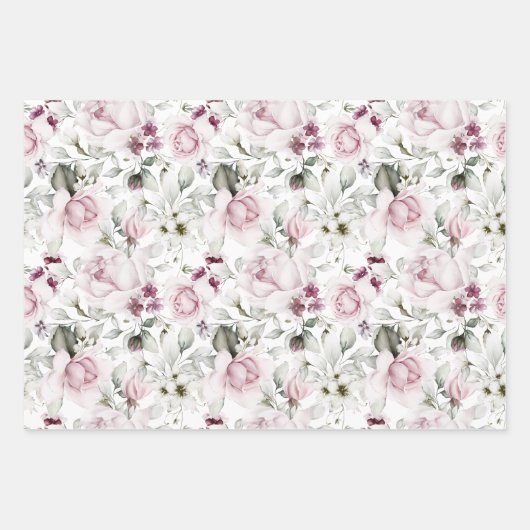 エレガントブルゴーニュとピンクの水彩植物学 ラッピングペーパーシート (正面3)